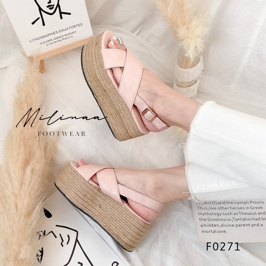 GIÀY SANDAL NỮ ĐẾ XUỒNG VIỀN CÓI 7P HAI QUAI CHÉO HẬU GÀI F0271