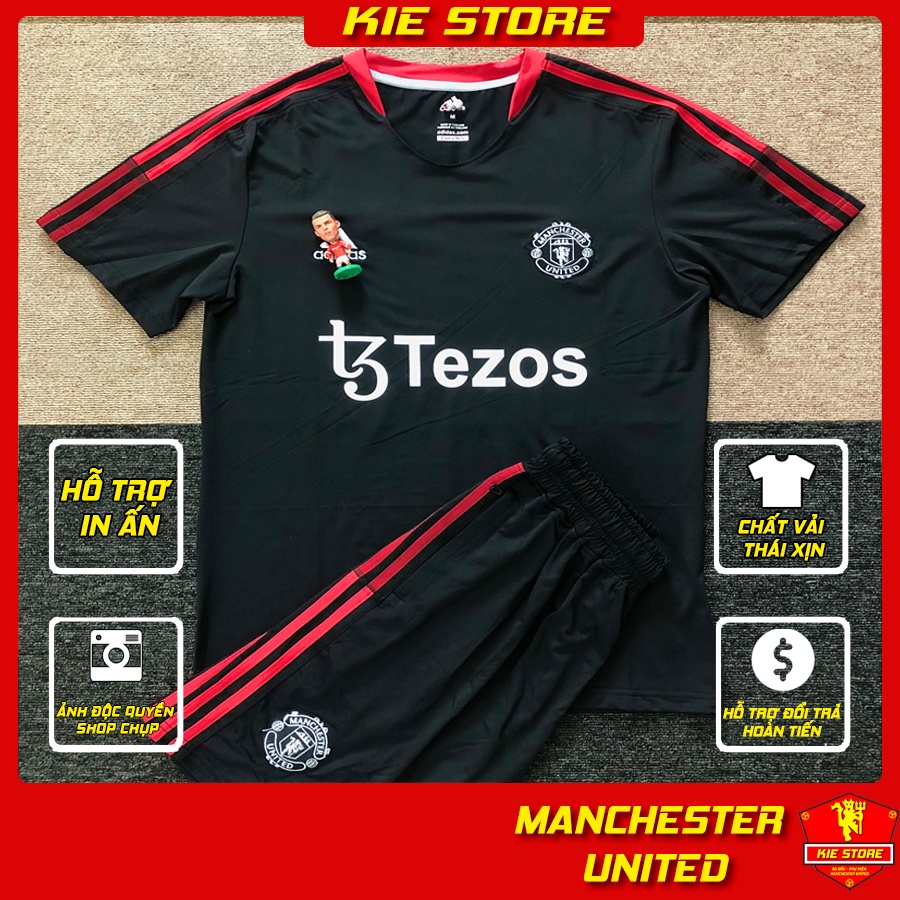 Set bộ thể thao quần áo bóng đá CLB Manchester United training vải siêu mịn/ Bộ quần áo MU Tezos đen 2021 cao cấp