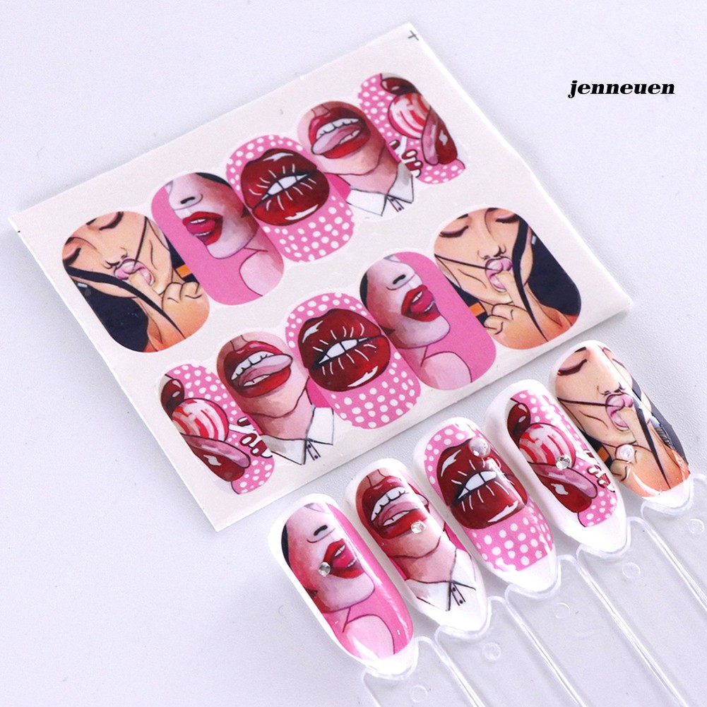 [Hàng mới về] Set 9 tờ nhãn dán trang trí móng hình đôi môi quyến rũ