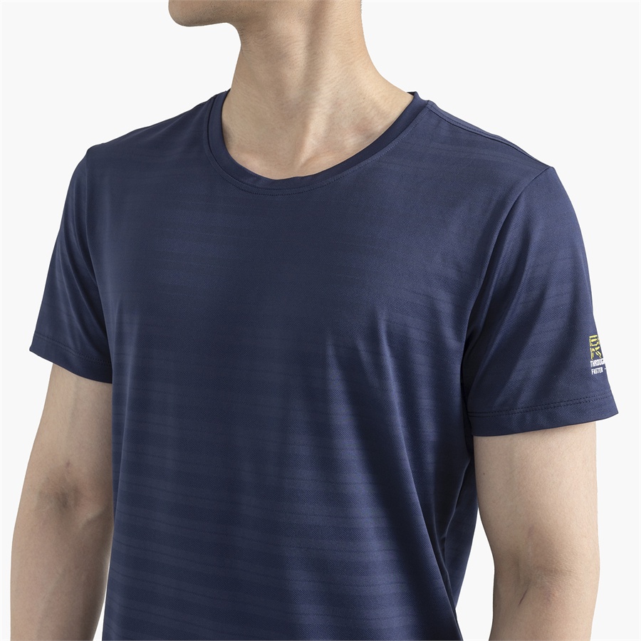 Áo Thun Nam Ngắn Tay ARISTINO ATS033S2 Áo Phông T-Shirt suông nhẹ màu xanh tím than kẻ chìm vải polyester cao cấp