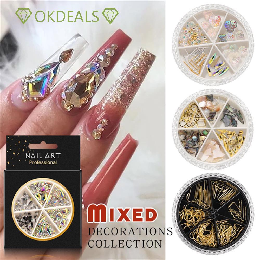 Móng Tay Giả Thời Trang Cho Nữ|Hộp Vỏ Sò/Hoa Kim Loại 3D Nhiều Màu Đính Móng Tay Nghệ Thuật