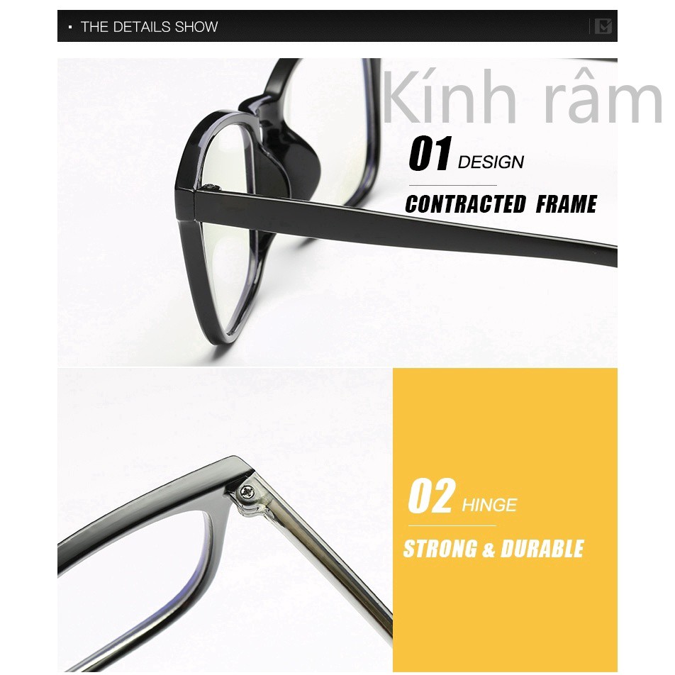 Gọng kính cận vuông D1004 kèm sẳn tròng 0 độ chống ánh sáng xanh bảo vệ mắt trước màn hình phù hợp mặt tròn, dài | BigBuy360 - bigbuy360.vn