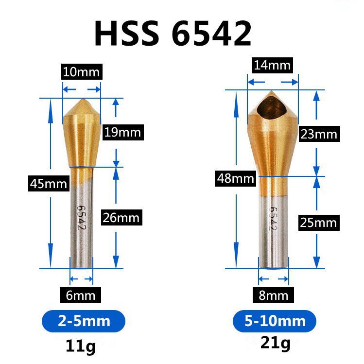 BỘ 4 MŨI DOA LỖ KIM LOẠI DẠNG ĐẦU NÓN LỖ PHAY XIÊN 2-20MM PHỦ TITANIUM