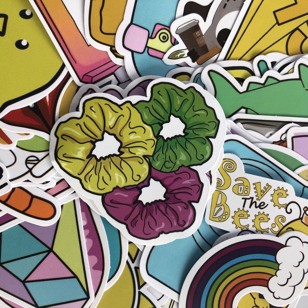 Sticker dán mũ bảo hiểm hình scrunchies Sticker chống nước dán laptop, điện thoại, mũ bảo hiểm, vali