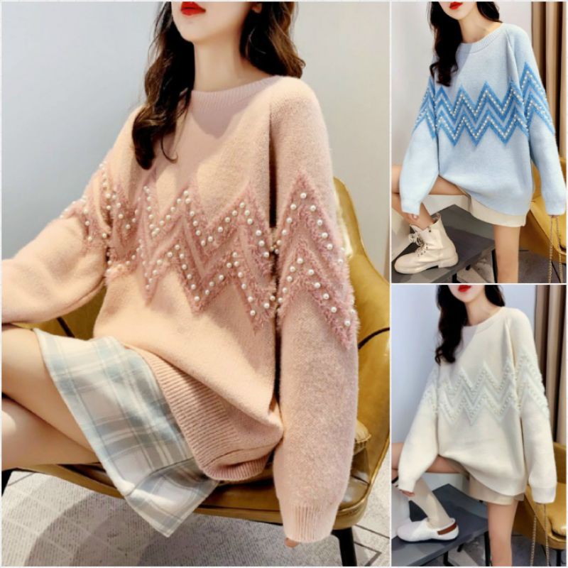 Hàng nhập - Áo len nữ đính hạt ziczac độc đáo, áo kiểu thu đông