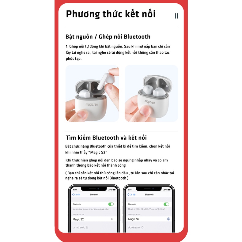 Tai nghe bluetooth không dây Earbud Magicsee S2 - Bass To - Chống nước - Bluetooth 5.1