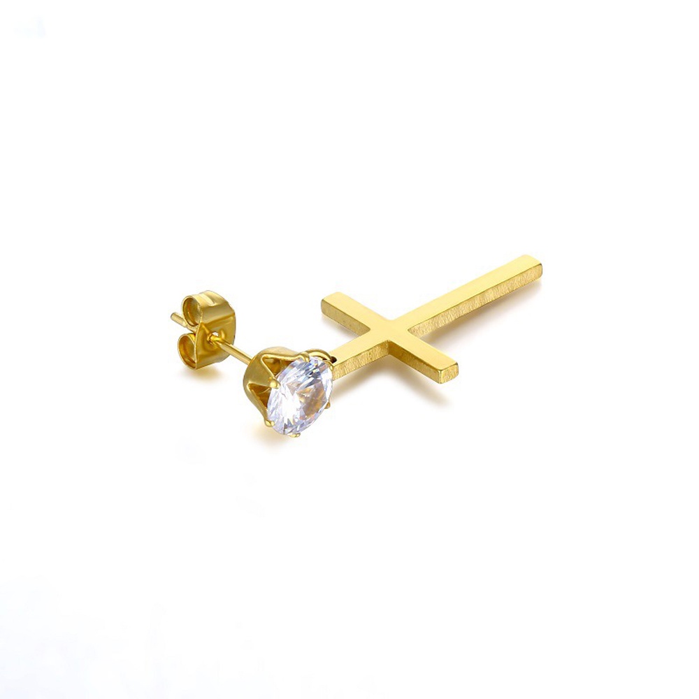Bông tai hình chữ thập đính đá zircon phong cách Hàn Quốc thời trang cho nam và nữ