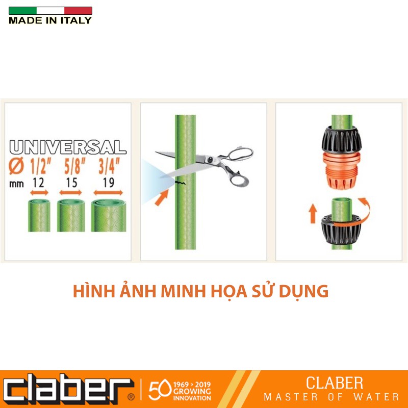 Khớp Nối Ống Nước mềm đa năng [Made In Italy] Claber 8564 Universal kết nối 3 cỡ ống 12-15-19mm, nhựa ABS