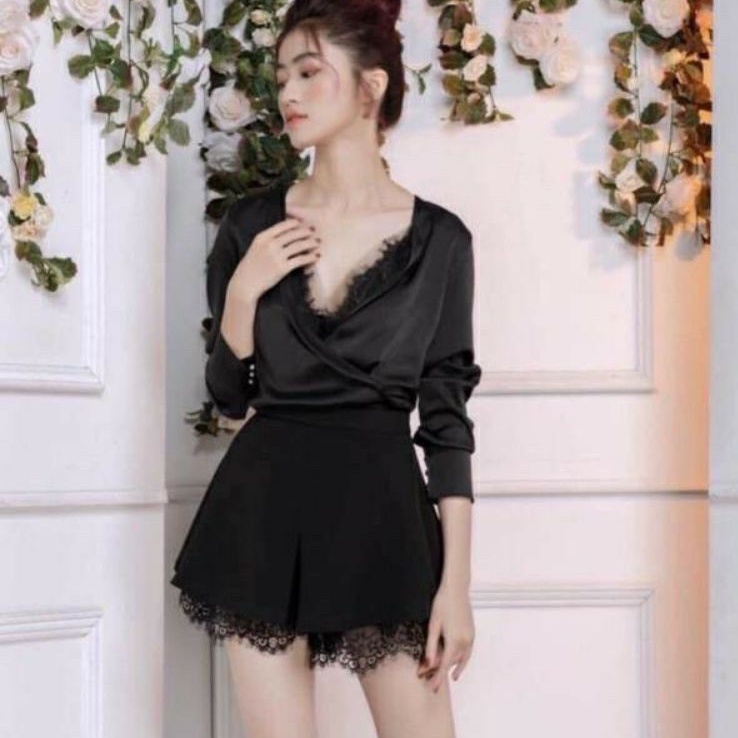 Chân váy xếp ly phối ren thời trang nữ