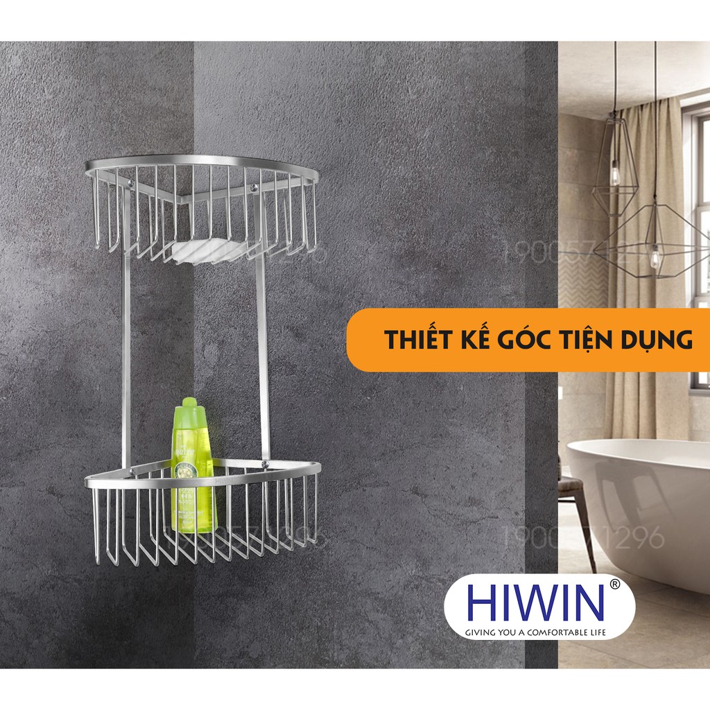 Giỏ đựng đồ 2 tầng inox 304 mặt mờ Hiwin Y-204 kích thước 200x200x460mm