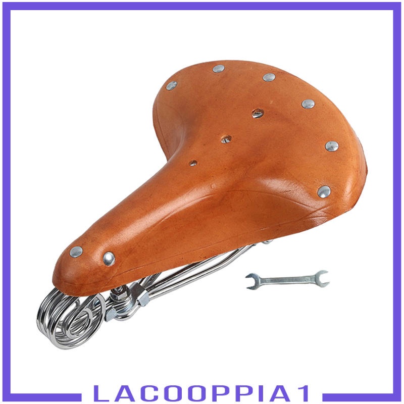 [Lacooppia1] U / N Yên Xe Đạp Bằng Da Thật Thoải Mái Phong Cách Cổ Điển + Túi Da PU Gắn Phía Trước Xe Đạp