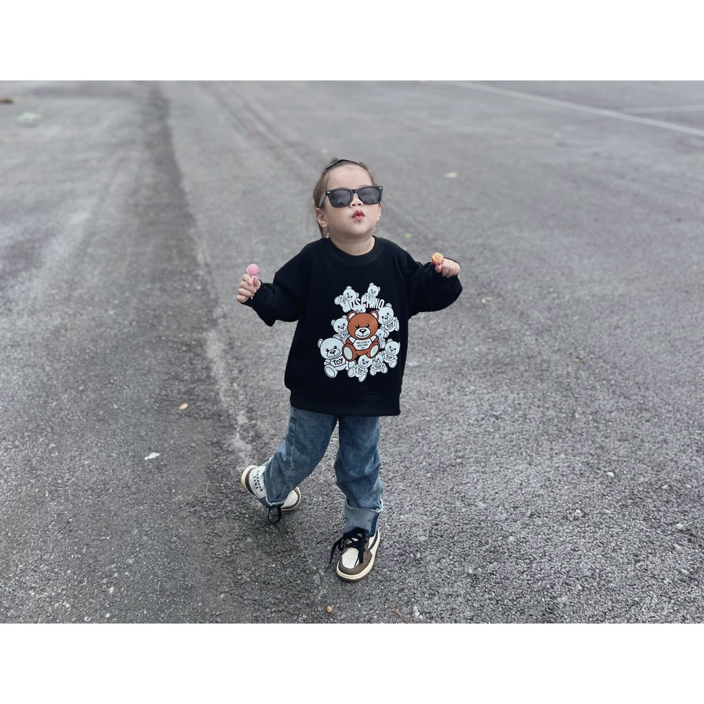 Áo nỉ cổ tròn Mos chino family teddy cho bé , Áo sweater unisex  trẻ em , Kid_genZ