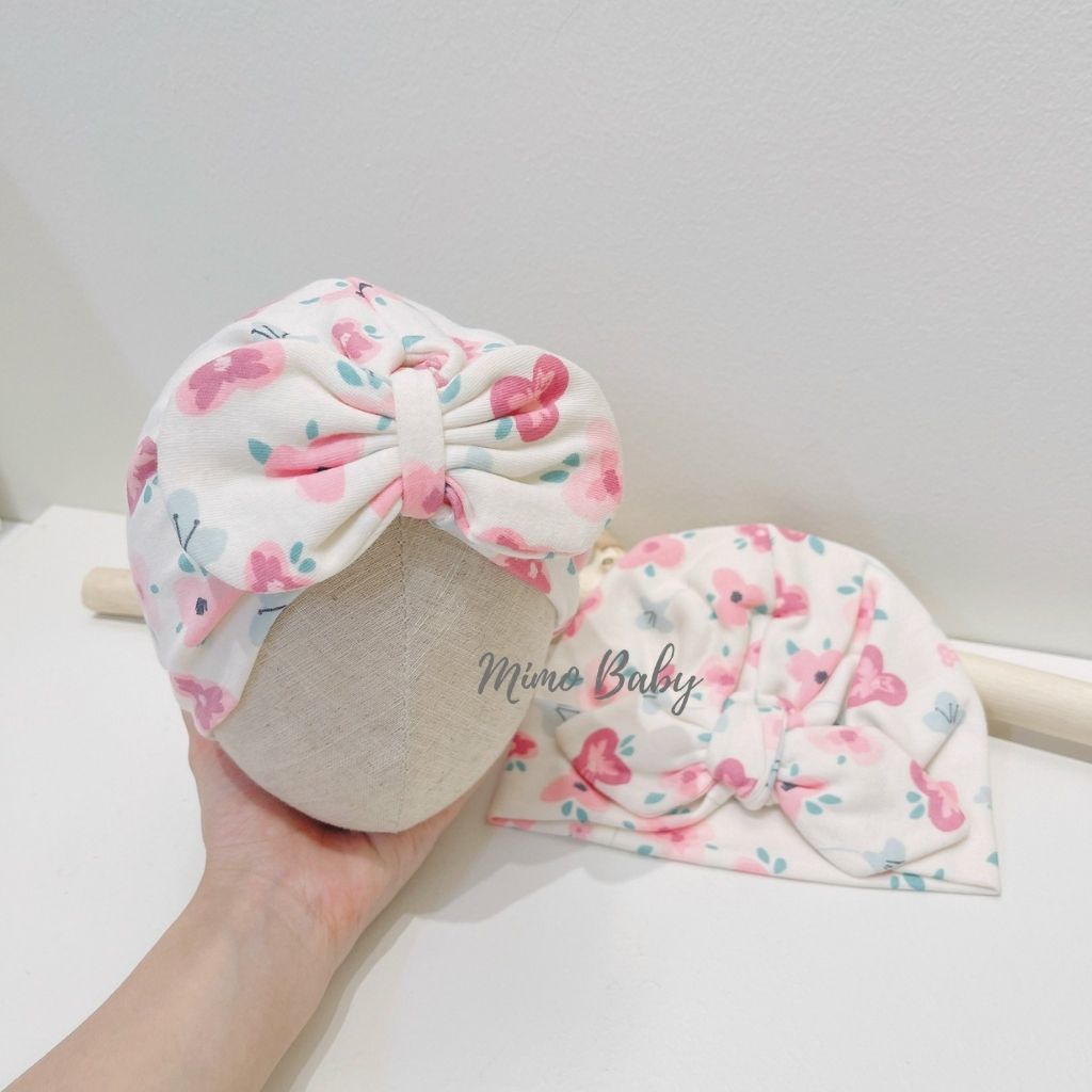 Mũ turban họa tiết hoa màu hồng tím vintage xinh xắn cho bé gái MTB165 Mimo Baby