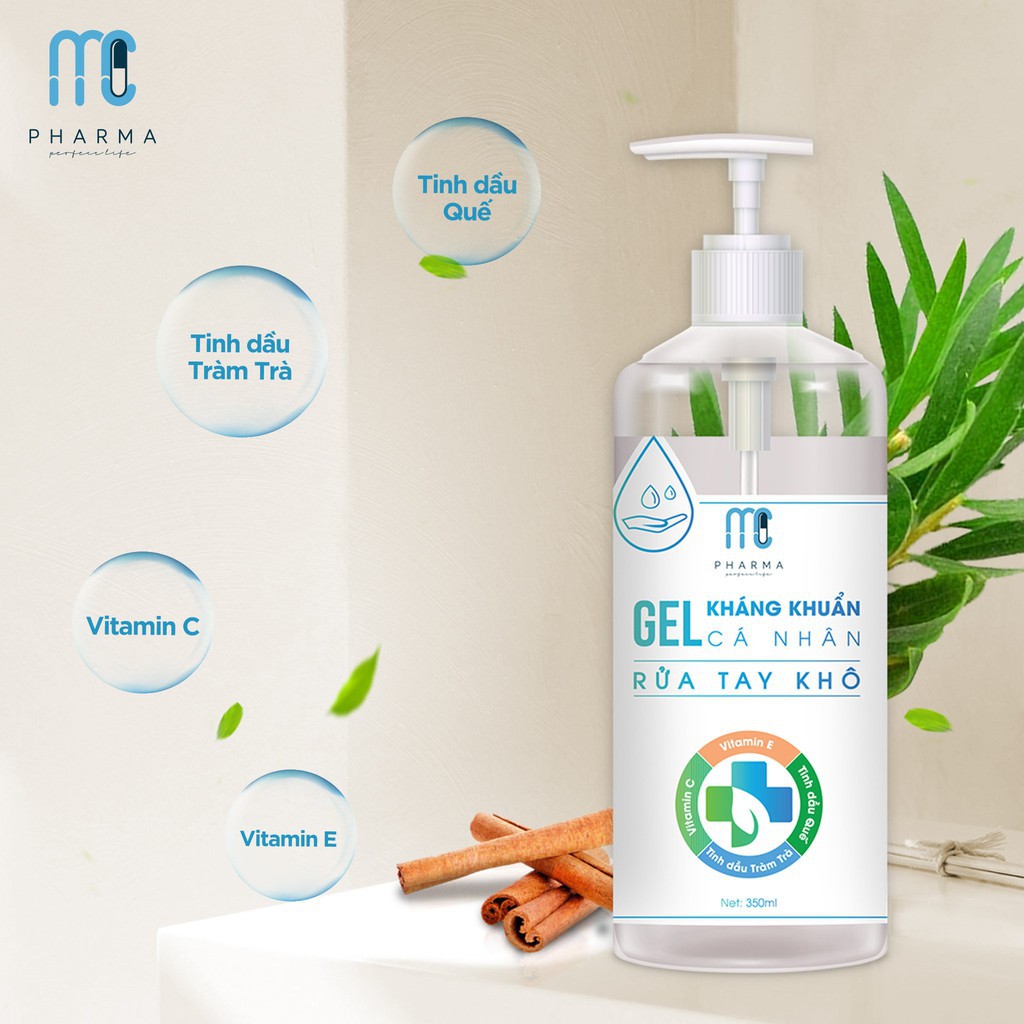 GEL RỬA TAY KHÔ XỊT KHÁNG KHUẨN CÁ NHÂN PHARMA 550ML - BẢO VỆ AN TOÀN & CHỐNG DỊCH HIỆU QUẢ Kháng Khuẩn 99% MC PHARMA Đã
