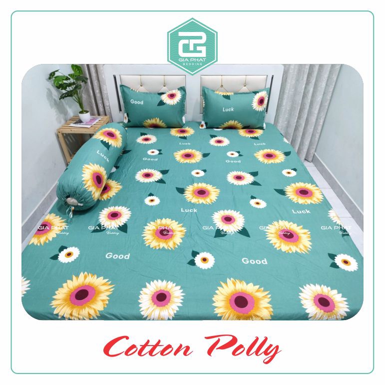 Bộ ga gối Cotton Polly (4 món) Loại 1 ( 1 ga + 1 áo ôm + 2 gối nằm) | BigBuy360 - bigbuy360.vn