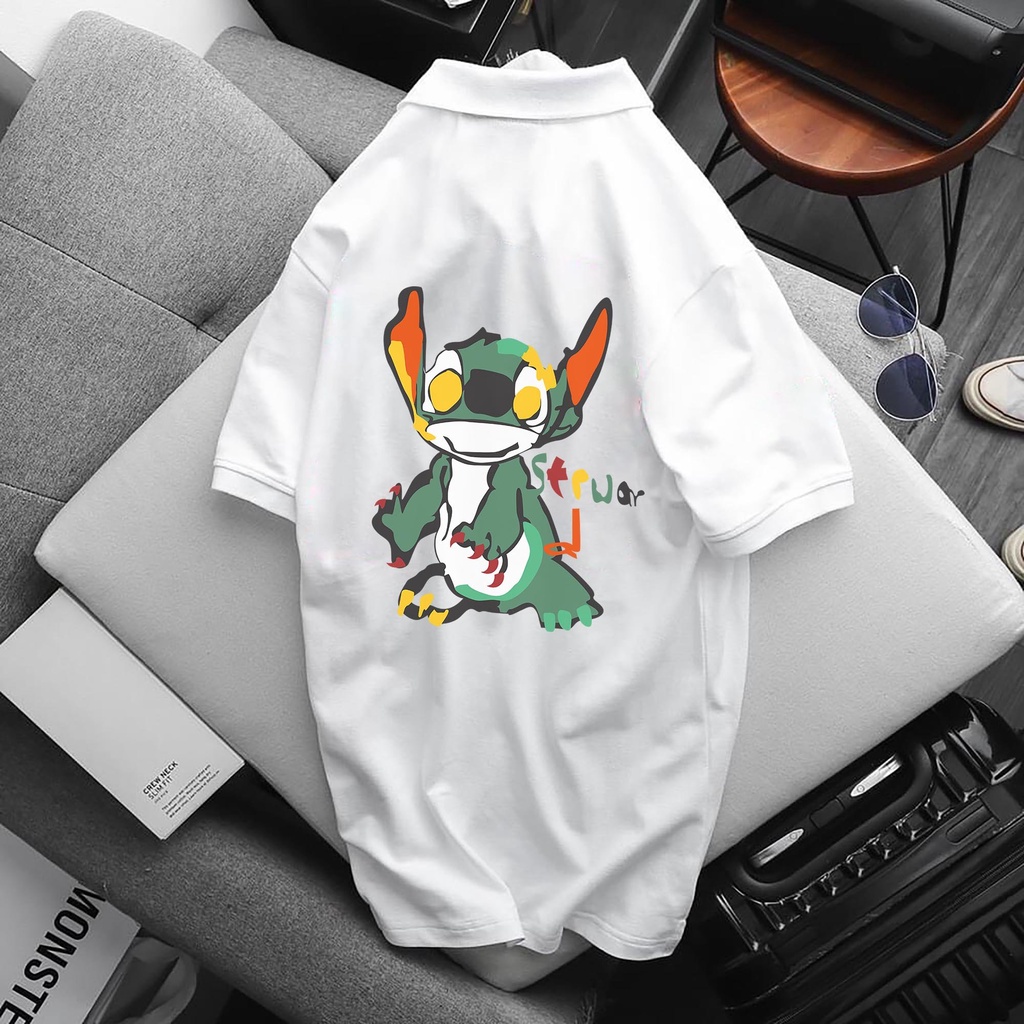 Áo POLO Stitch, chất Thun Cá Sấu Poly Thái full size Nam Nữ, Áo có cổ trắng đen, cổ trụ Unisex, KKim Shop