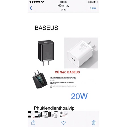 Củ sạc Baseus 20W cho i.phone
