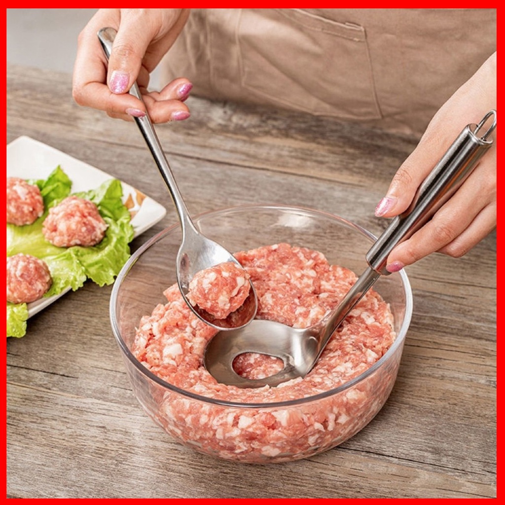 Muôi làm thịt viên vá viên thịt tiện lợi làm mộc thịt viên tiện lợi nhanh chóng bằng thép không gỉ có tay cầm dài