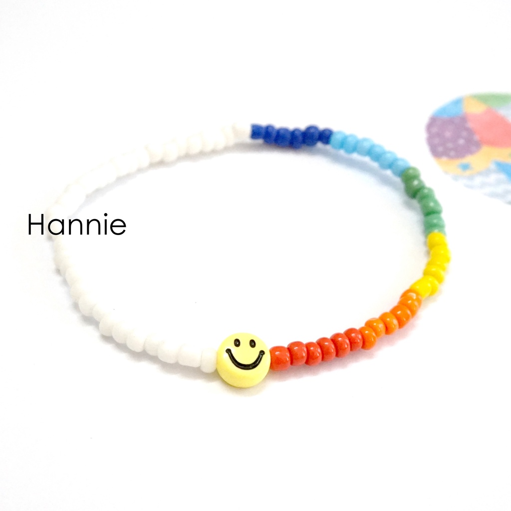 Set hạt cườm nhựa trắng cầu vồng rainbow mặt cười smile handmade - Combo vòng tay nhẫn dành cho nam nữ đơn giản