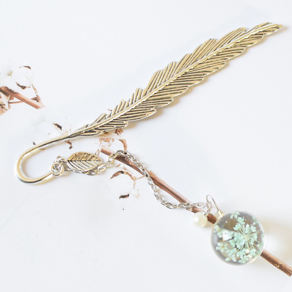 Giá đánh dấu trang sách bằng kim loại họa tiết hoa sấy khô phong cách cổ điển dành cho học sinh / giáo viên