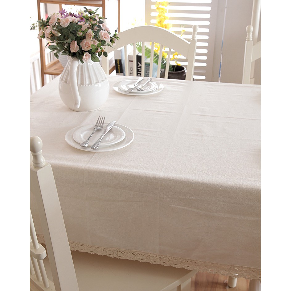Khăn trải bàn vải bố màu trắng be trơn KB007 Pink Xinh Decor trang trí nhà cửa bàn ăn table cloth home decor