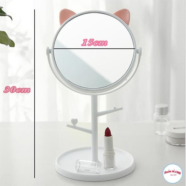 Gương Tai Mèo Mini Để Bàn Trang Điểm Xoay 360 Độ 00821
