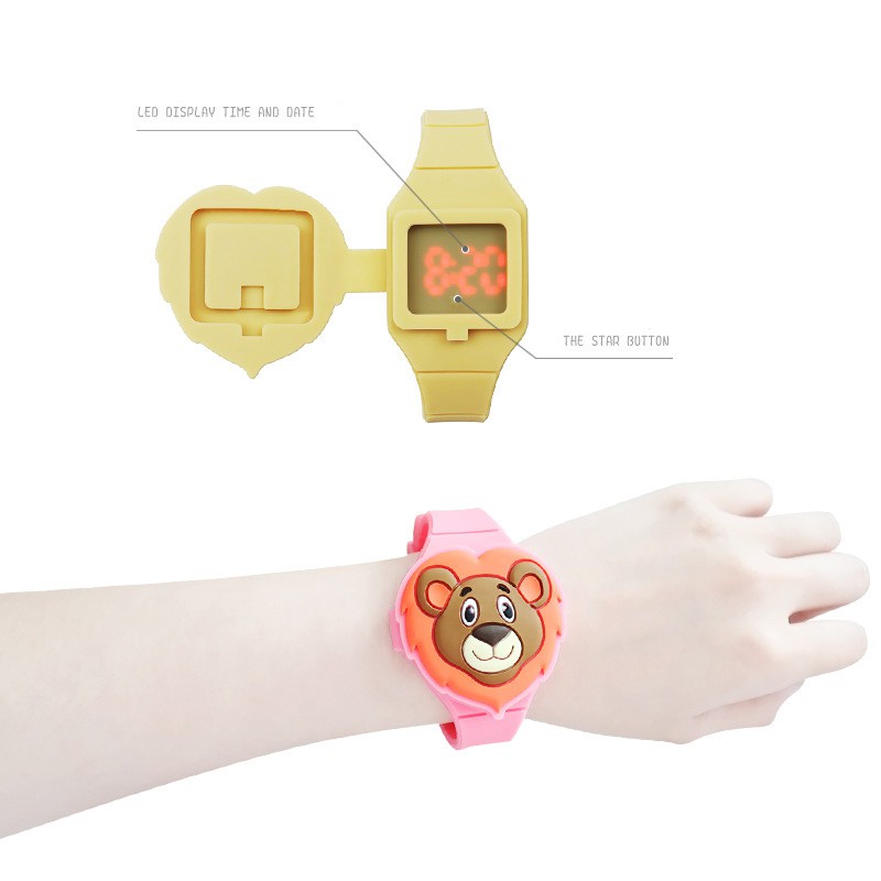 Đồng hồ thời trang trẻ em dây cao su cao cấp mặt sư tử sắc màu OEM PKHRTE017