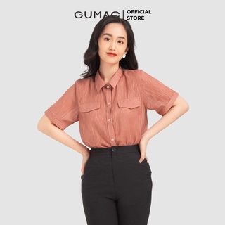Áo sơ mi nữ thời trang GUMAC form rộng thiết kế hai nắp túi AB12023 chất liệu vải voan sọc -  mẫu mới