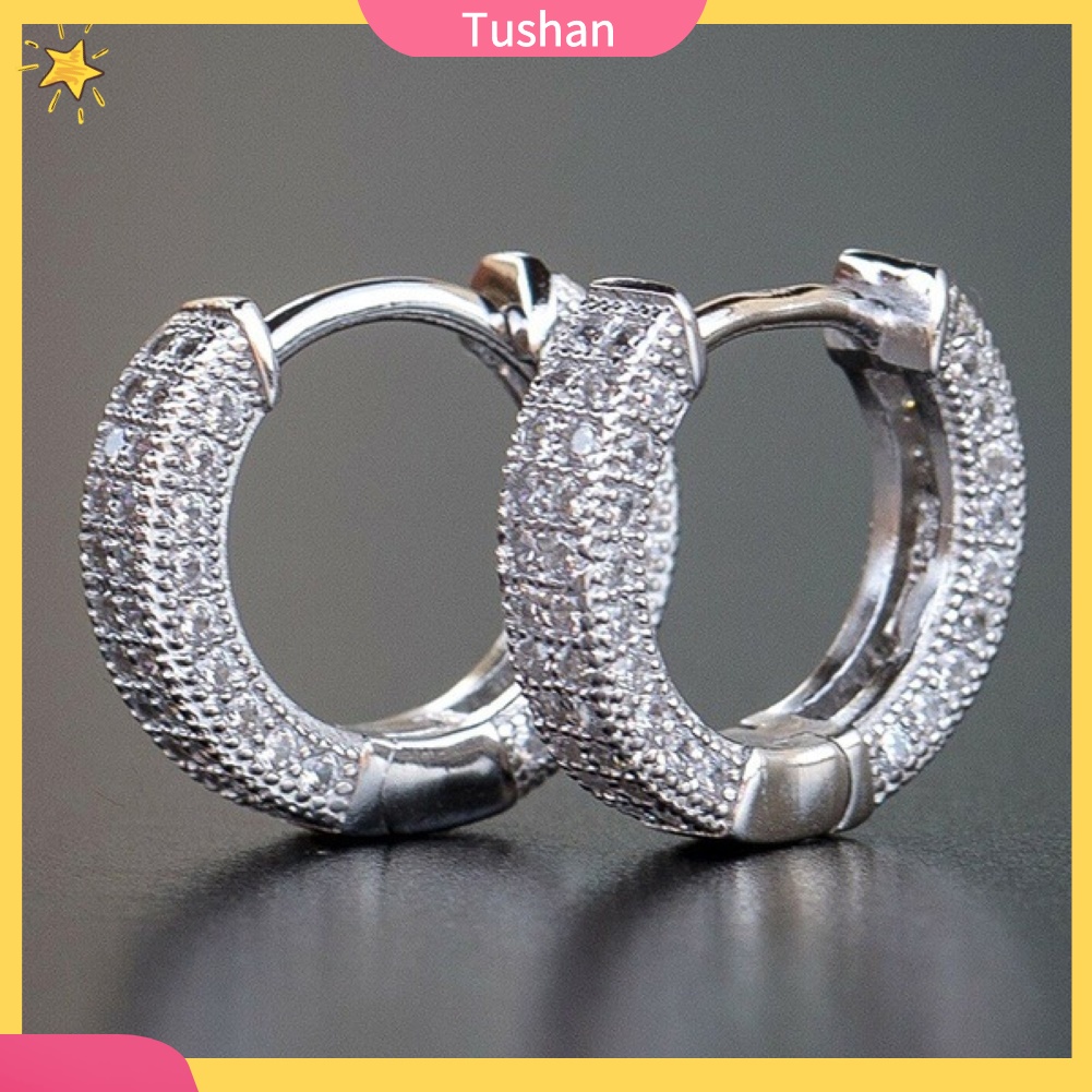 TUSH_Shiny Women Rhinestone Inlaid Circle Huggie Earrings Party Banquet Jewelry Gift