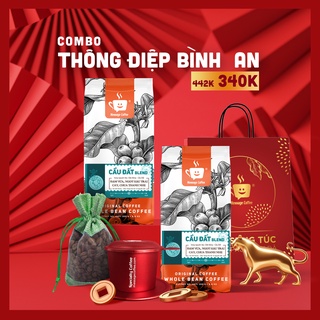 Quà tết cà phê Combo Thông Điệp Bình An Cầu Đất Blend cao cấp, tiết kiệm, túi quà tết tặng người thân ý nghĩa