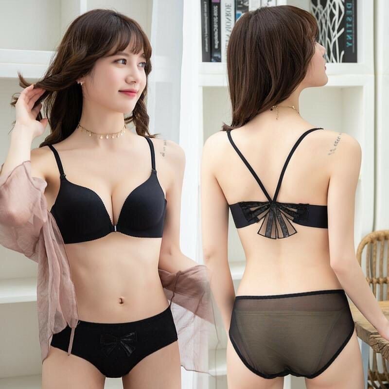 Set đồ lót nữ ❤️FREESHIP❤️ Bộ đồ lót su non cài trước không gọng - Áo chip nâng đẩy nơ lưng điệu đà