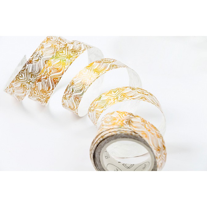 WASHI TAPE Băng dính trang trí, Họa Tiết Nhũ Vàng Ánh Kim Phong Cách Trung Hoa Cổ