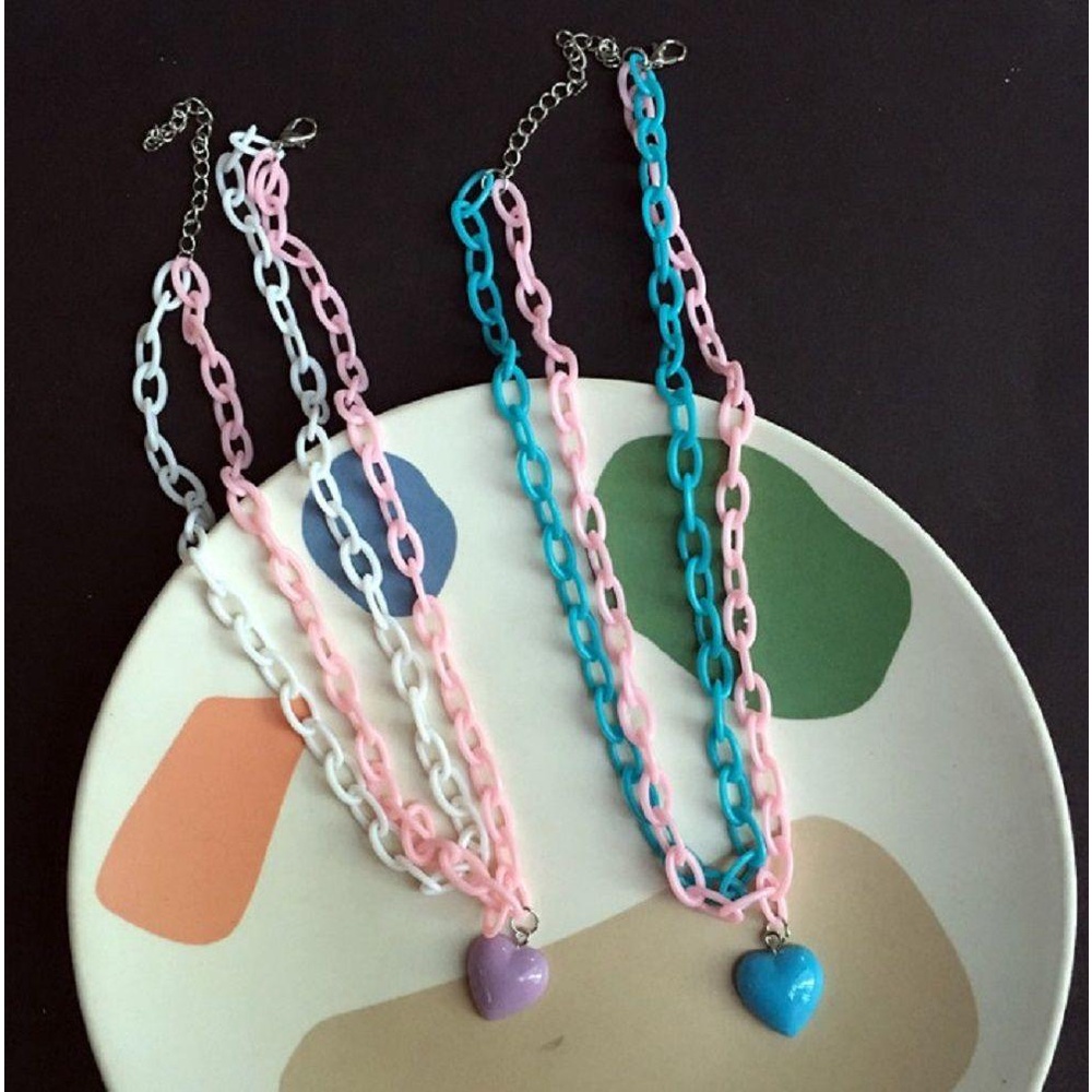 HS 1 Vòng Cổ Choker Hình Trái Tim Màu Macaron Thời Trang Dành Cho Nữ