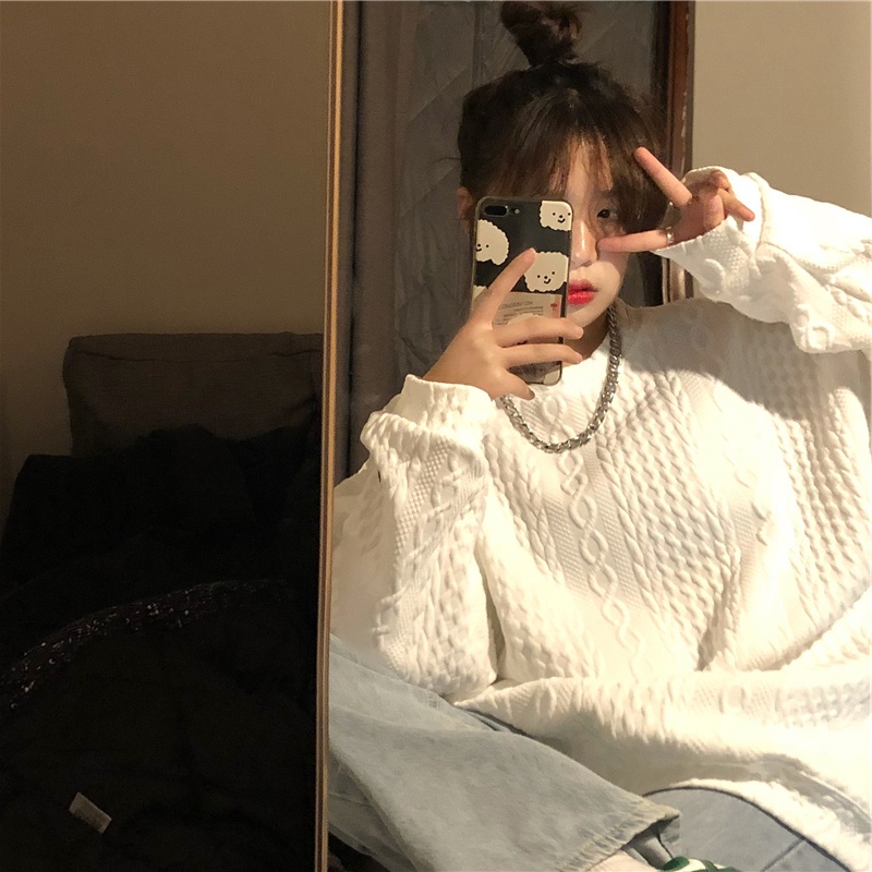 Áo Sweater Tay Dài Cổ Tròn Dáng Rộng Màu Trơn Phong Cách Hàn Quốc | BigBuy360 - bigbuy360.vn