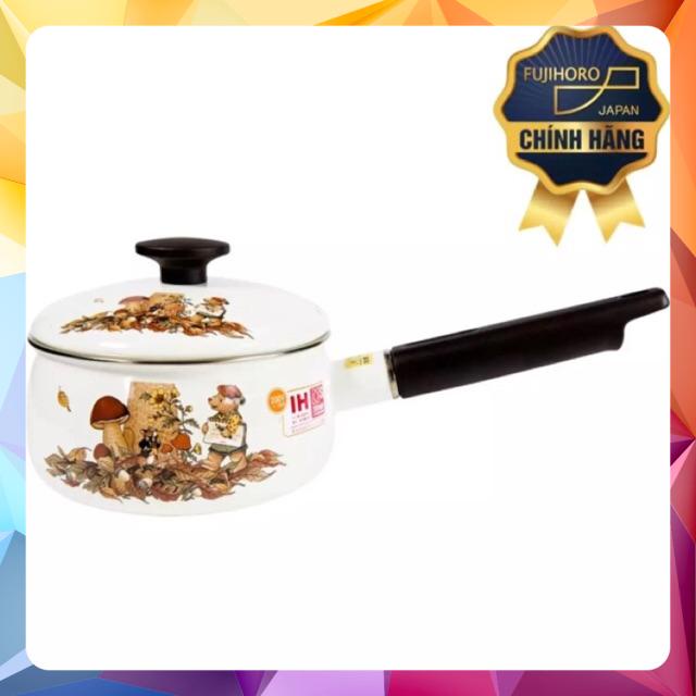 Nồi Tay Cầm Thép Tráng Men 16cm (1.5L) Nhật FUJIHORO FTCV-16S.HL Gấu Nâu - Xài Bếp Từ