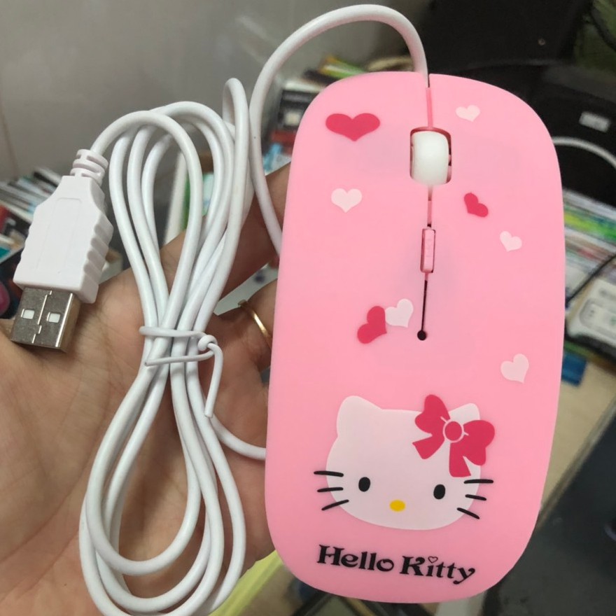 Bộ chuột có dây và miếng lót kitty, mẫu trái tim Kitty