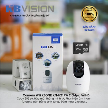 Camera Wifi KBONE KN-H21PW 2.0 Megapixel, Nhận diện bằng AI, XOAY 360 ĐỘ siêu nét