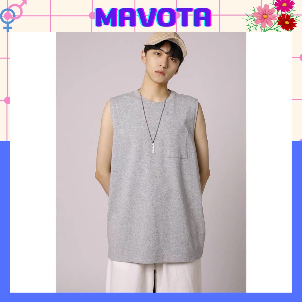 Áo thun sát nách nam Mavota áo thun cotton 3 lỗ có túi unisex form rộng ASNT05