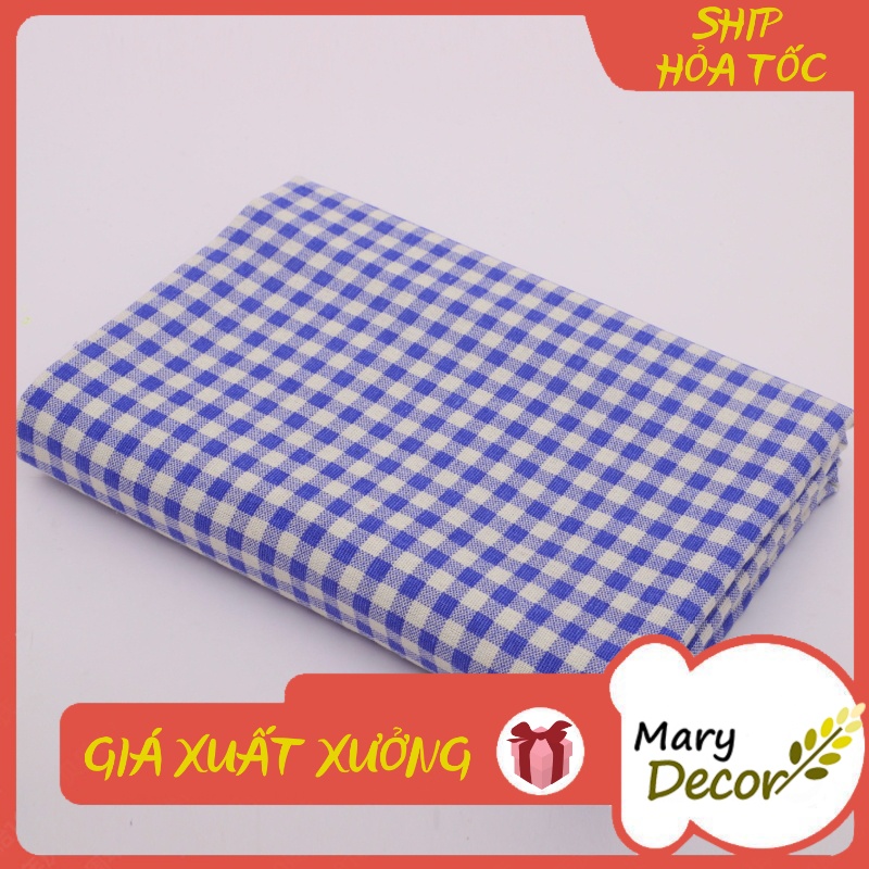 Vải bố linen đẹp may lều cho bé, trang trí phòng của bé - họa tiết caro xanh V-I03