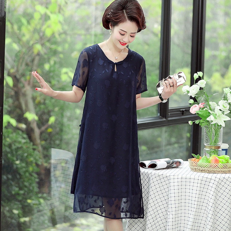 Đầm Chiffon Tay Ngắn Dáng Rộng Thời Trang Mùa Hè Cho Nữ Trung Niên