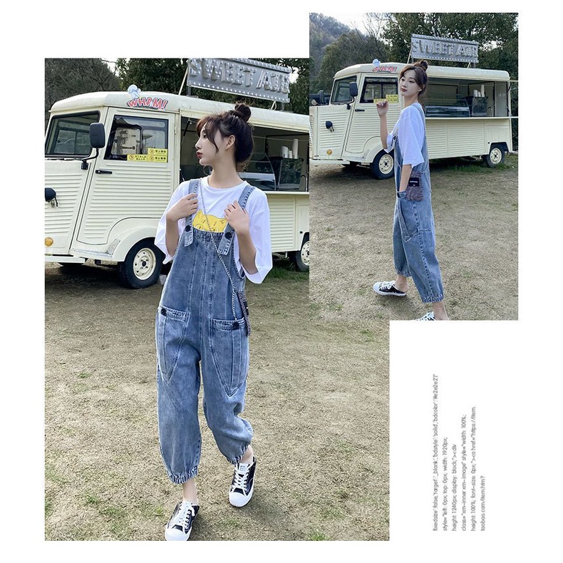 Quần Yếm Denim Dáng Rộng Phong Cách Hàn Quốc Thời Trang Xuân Thu Cho Nữ