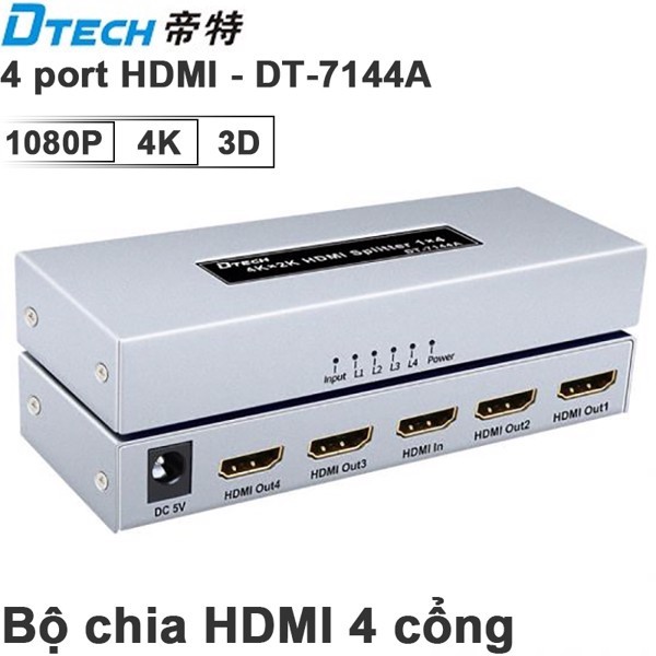 Bộ chia HDMI 1 ra 4 màn hình DTech DT-7144 340MHz/3.4Gbps