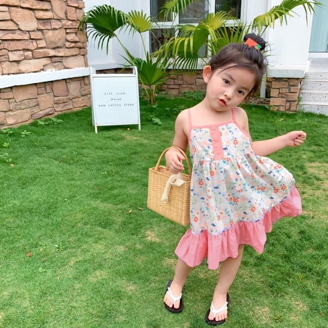 Váy bé gái gấu hồng TB369 TN370 Đầm bé gái QATE565
