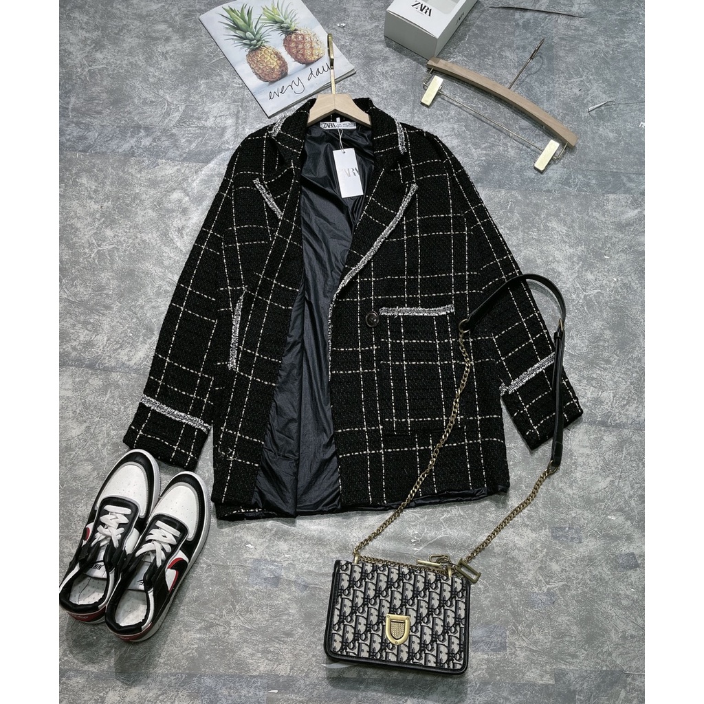 Áo Dạ Nữ Cổ Vest Viền Nhũ Dài 2 Lớp, Hàng Thiết Kế Sang Chảnh, Mặt Ngoài Dạ Quảng Châu Lót Gió Lụa | BigBuy360 - bigbuy360.vn