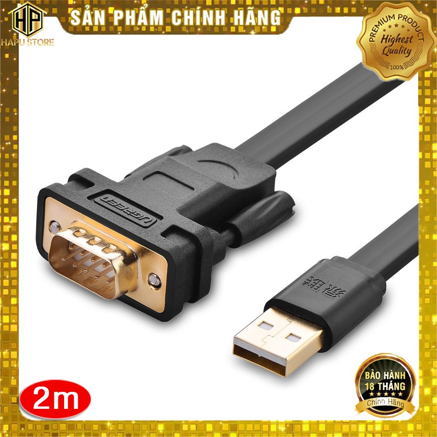 Cáp USB to COM DB9 RS232 Ugreen 20218 dài 2M dây dẹt chính hãng - Hapustore