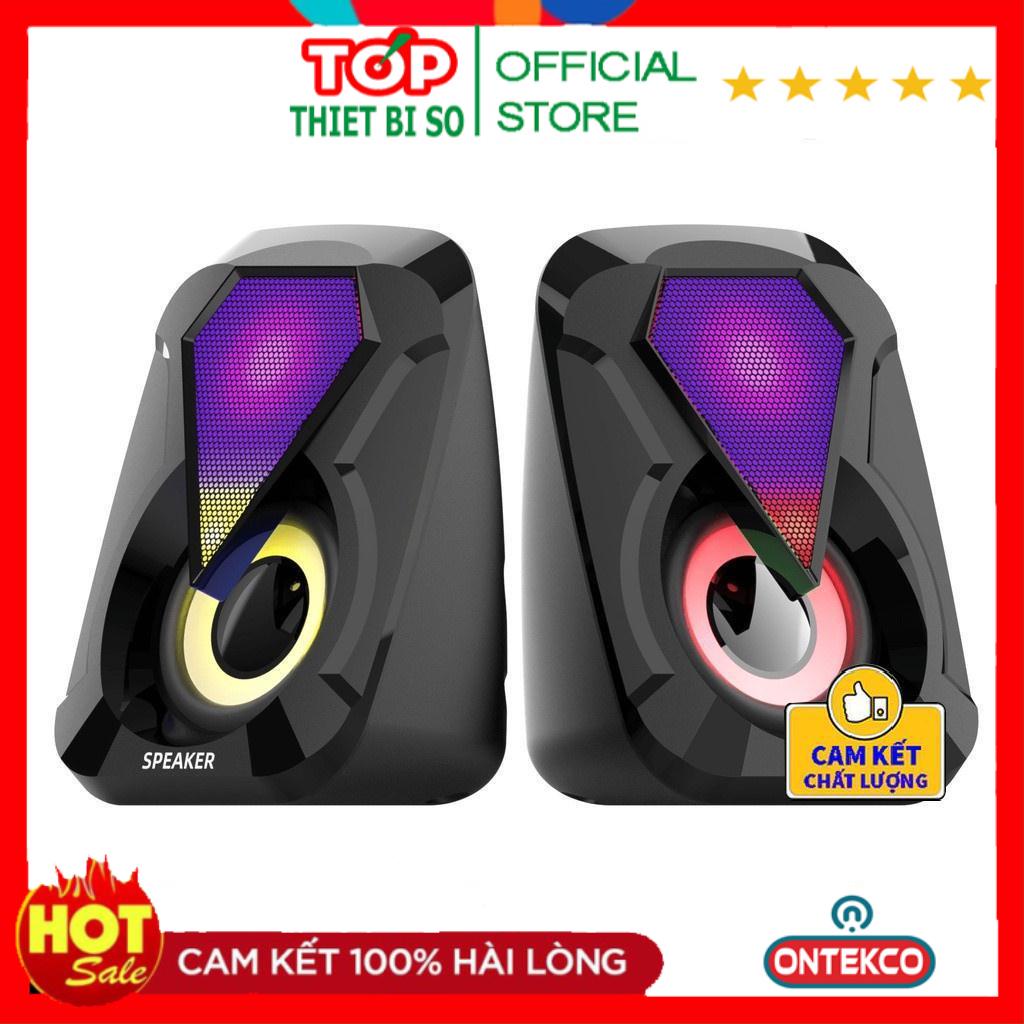 Loa máy tính E-1053, Loa vi tính mini để bàn cao cấp âm thanh siêu trầm có đèn led đổi màu cực chất 1053