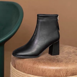 Boots da nữ công sở cao gót khoá sau , giày bốt nữ da sịn giá rẻ