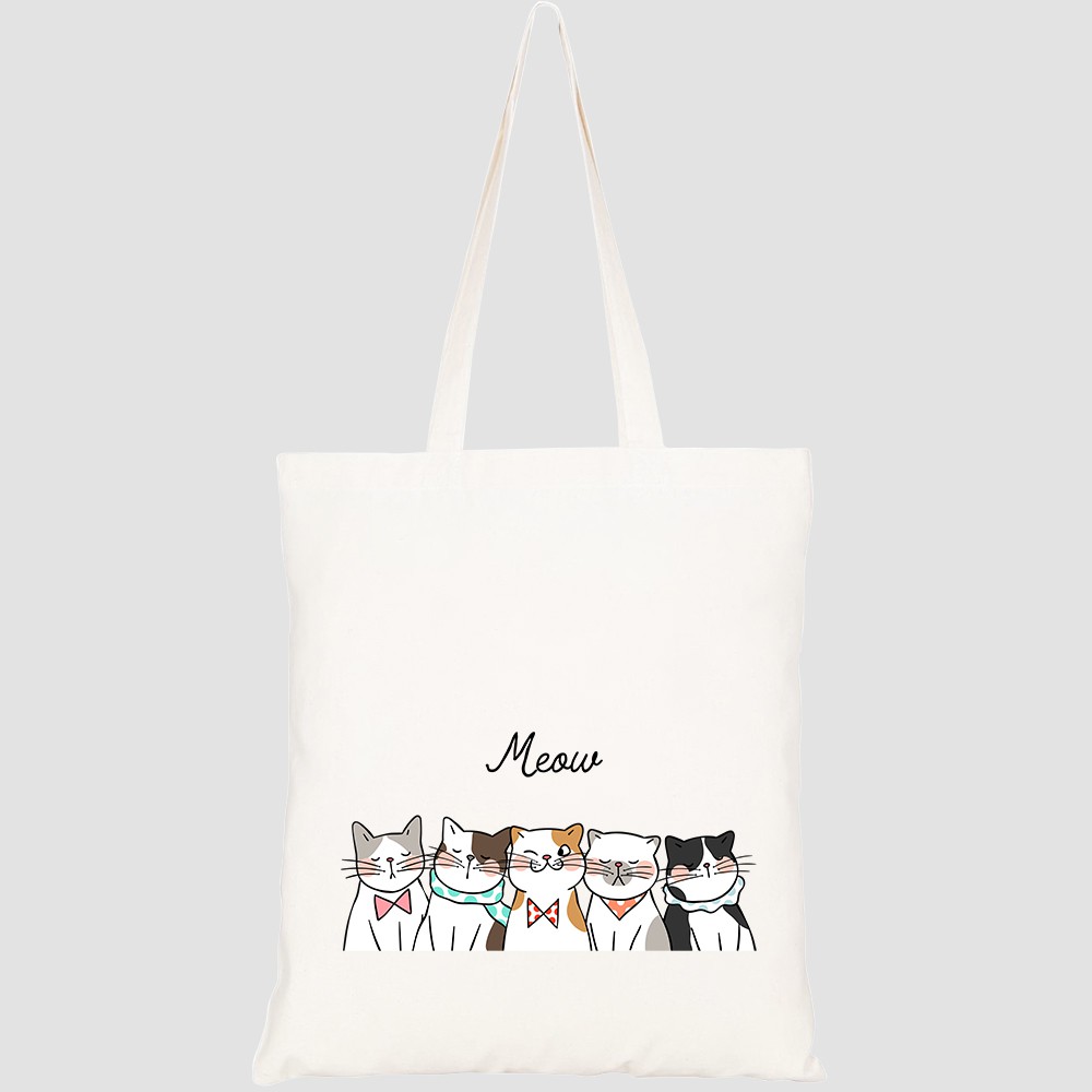 Túi vải tote canvas HTFashion in hình họa tiết Mèo cute HT39