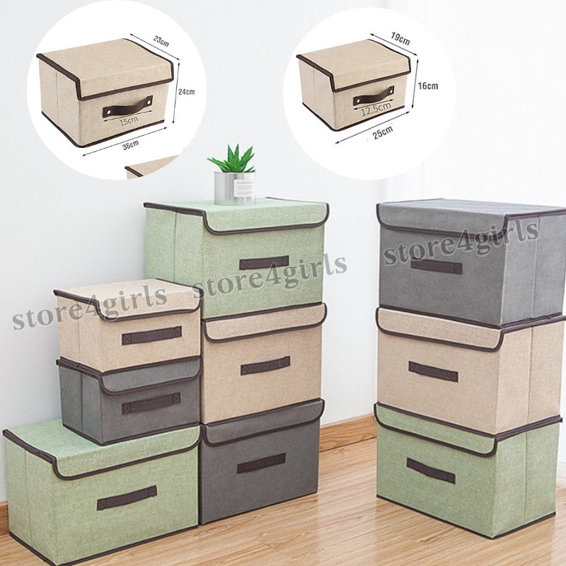 Combo 2 Hộp vải đựng đồ, đựng quần áo, gấp gọn - Thùng đựng đa năng có nắp đậy (lớn &amp; nhỏ) Store4girls