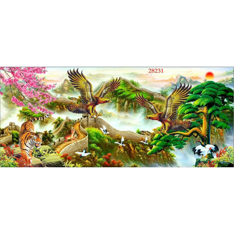 Tranh 3D vạn lý trường thành cao 0.8m*1.25m có keo sẵn